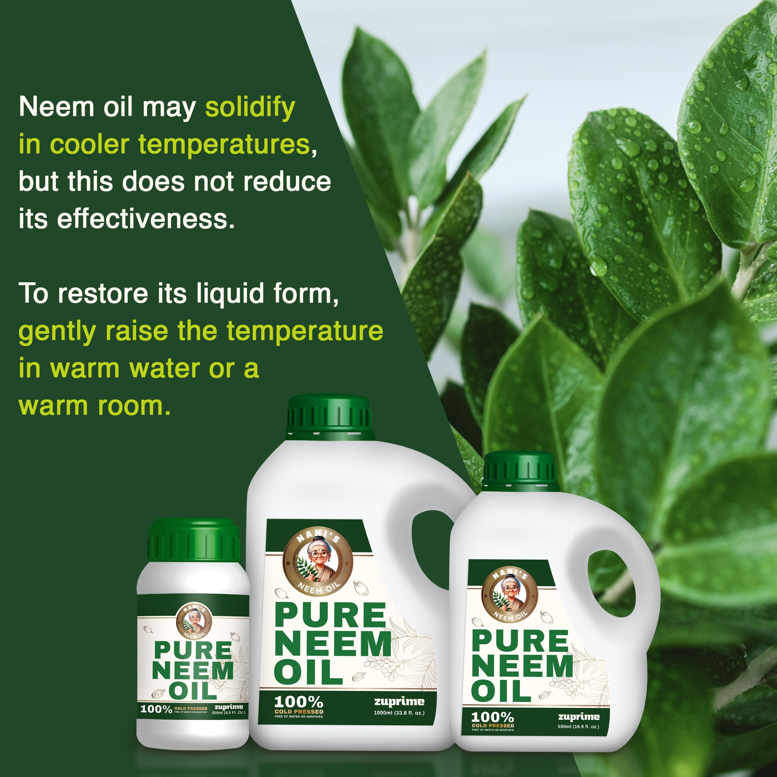 Zuprime Nani's Neem Oil brand packaging shows American-owned quality.