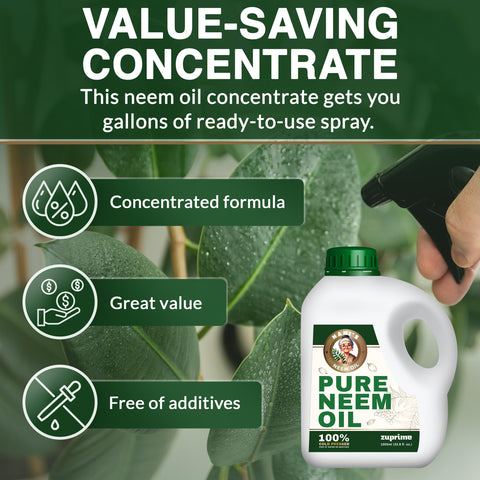 Zuprime Nani's Neem Oil spray applicator delivers even coverage on foliage.