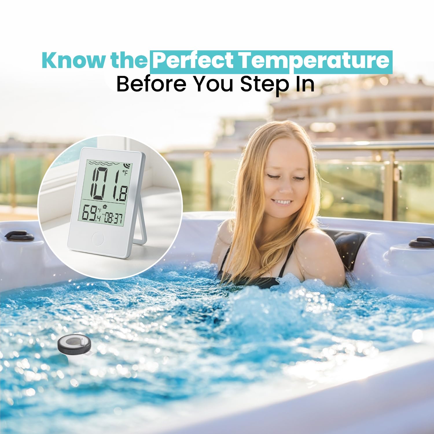 Zuprime SpaGauge IPX7 waterproof sensor withstands splashes and outdoor use.
