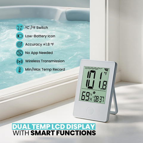 Zuprime SpaGauge water temperature readout on screen aids seasonal pool planning.