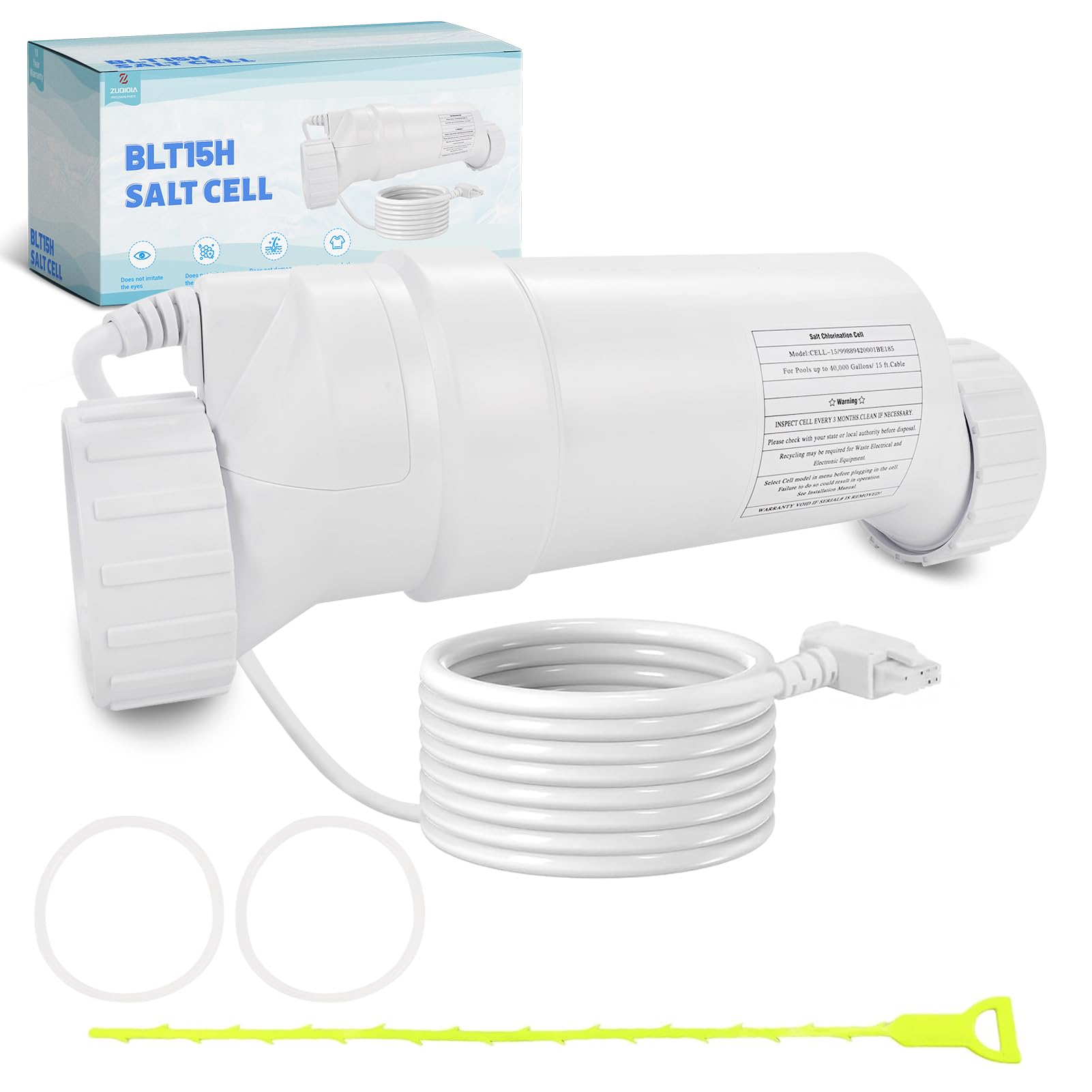 Zuqioia T-15 salt cell assembly showing compact design for reliable large-pool performance.