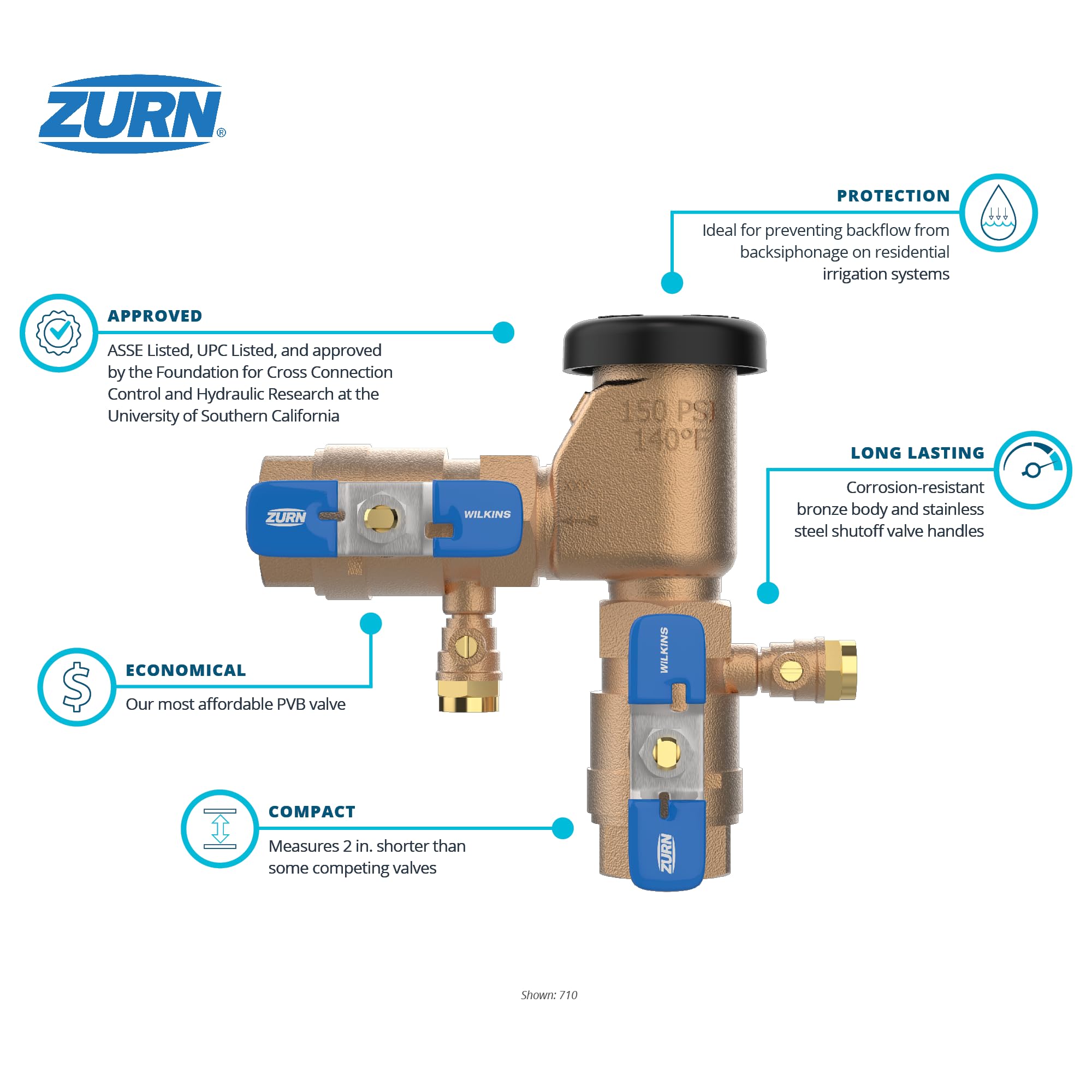 Front view of Zurn Wilkins 710 PVB assembly for proper installation.