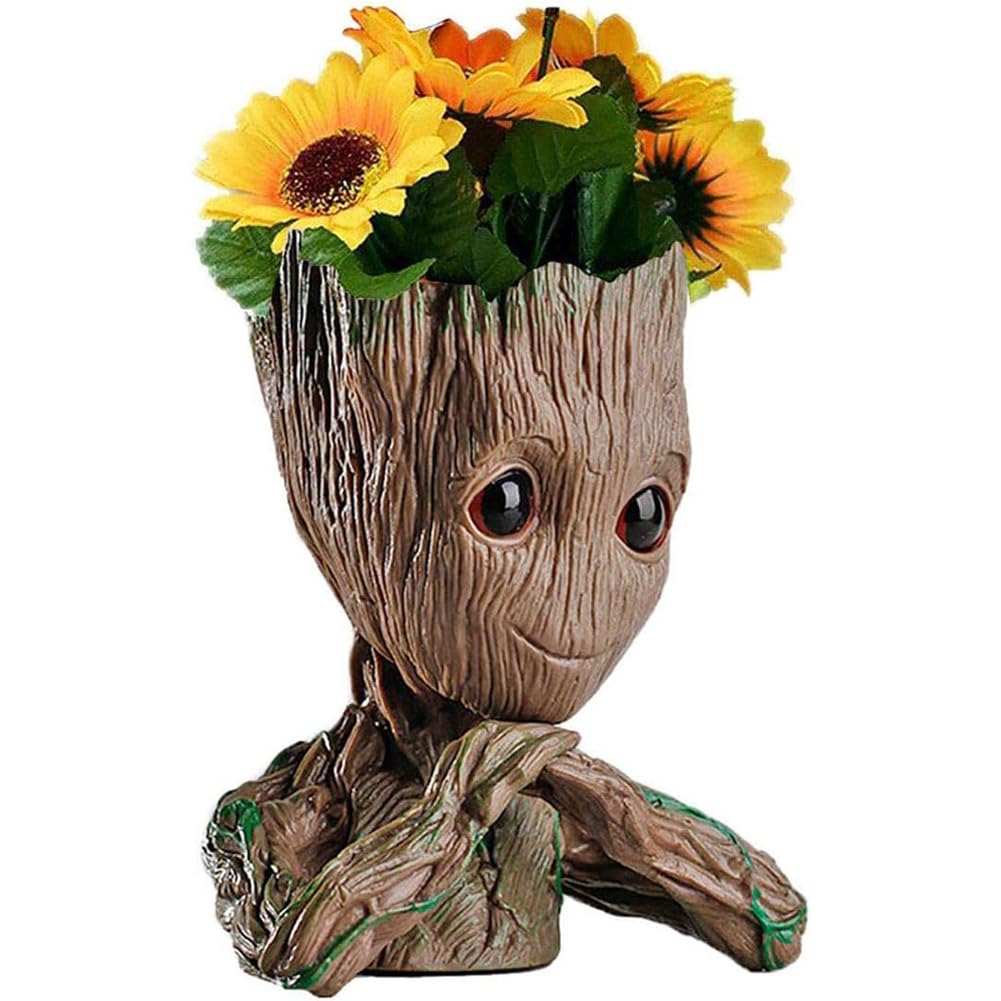 ZUSONUD Baby Groot succulent display adds playful charm to a shelf.