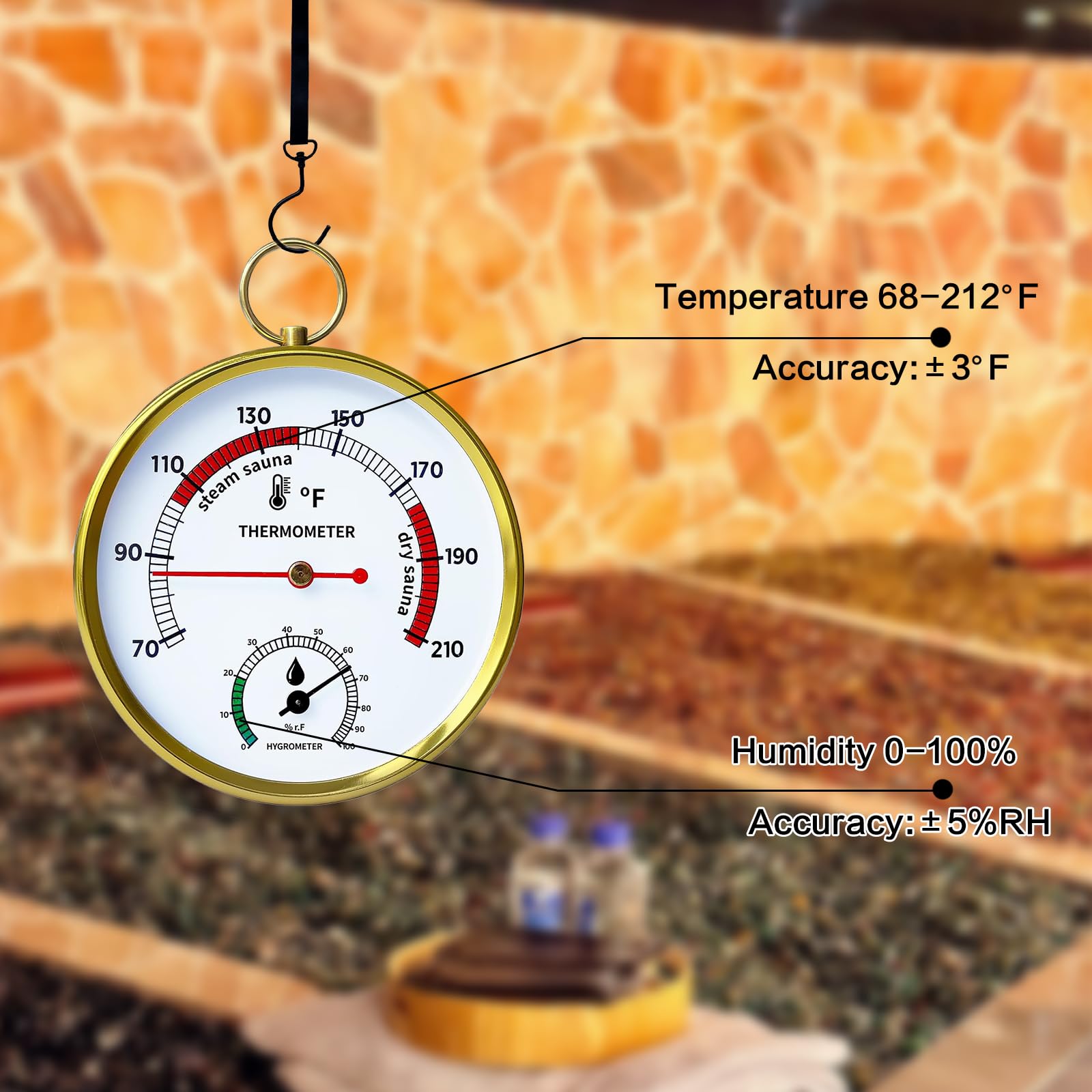 Zuwevbo adjustable lanyard enables hanging display in a sauna.