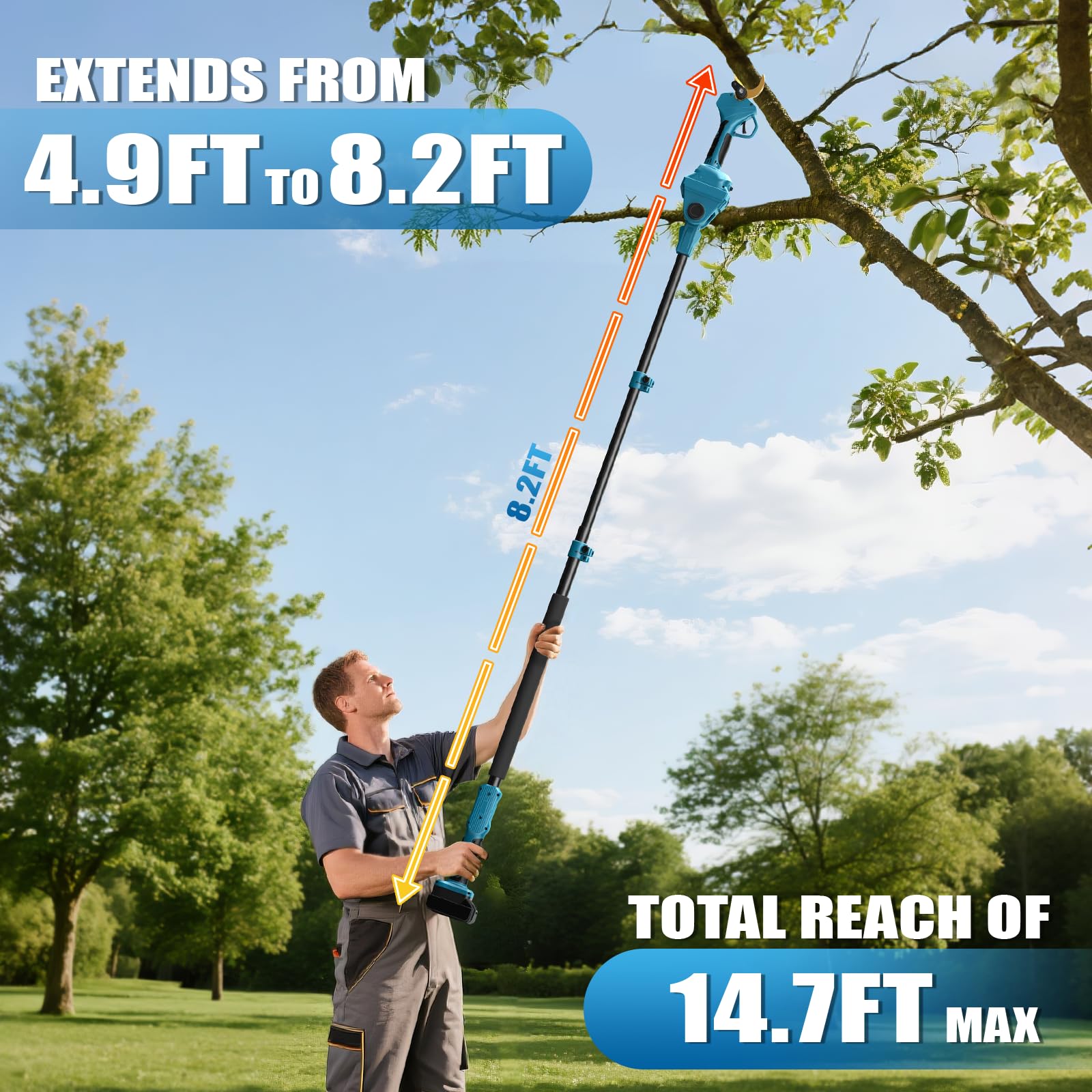Adjustable blade openings for different branch diameters.