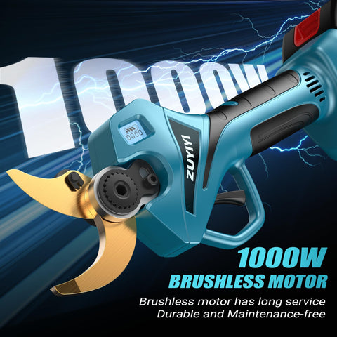 ZUYIYI cordless pruning shears LCD display shows remaining power and cuts