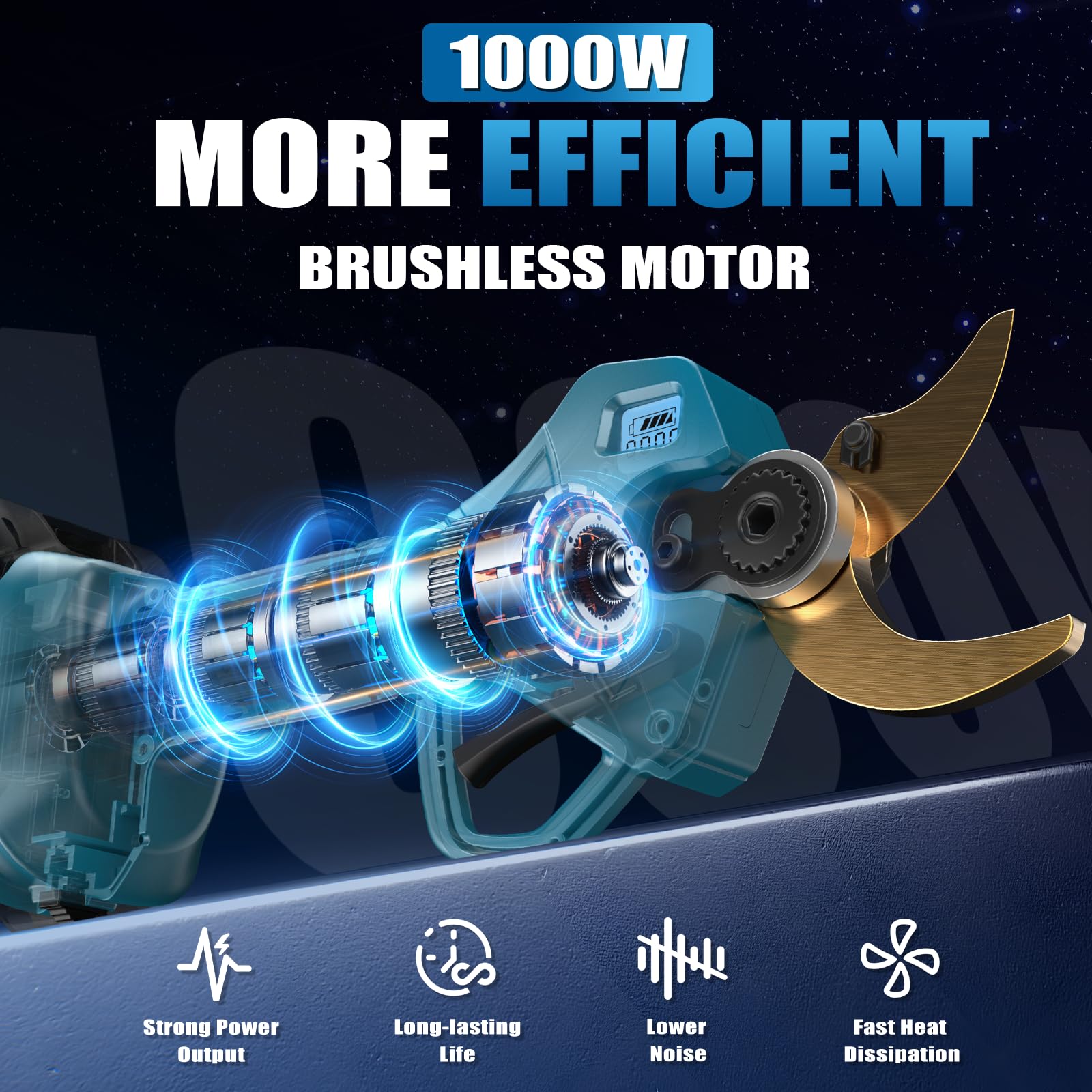 Safety features and LCD display on ZUYIYI pruner in use.