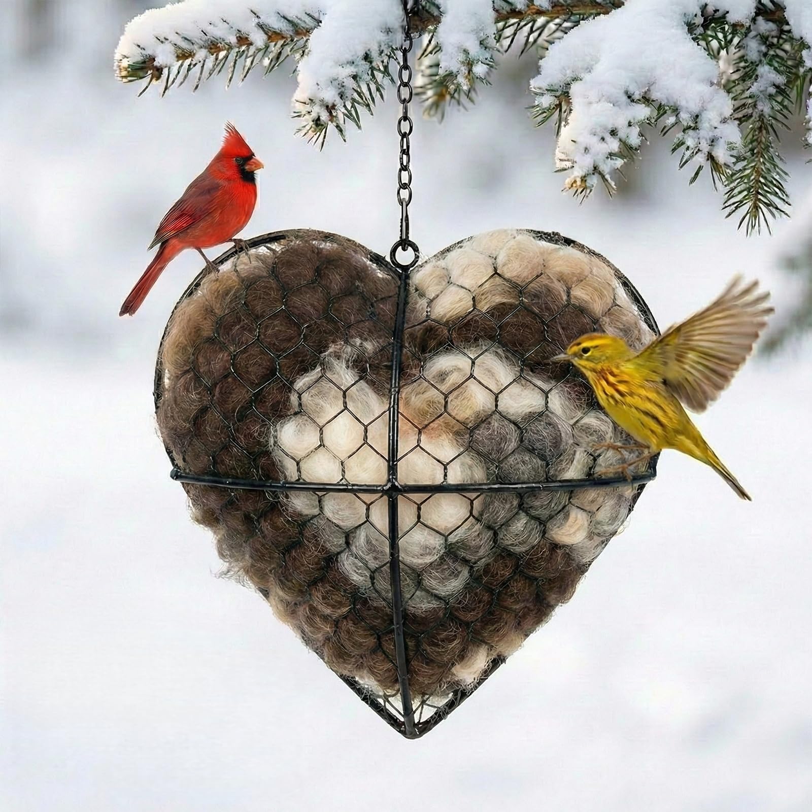 ZUZIF alpaca fiber bird nesting heart hanging as nesting material source for wildlife