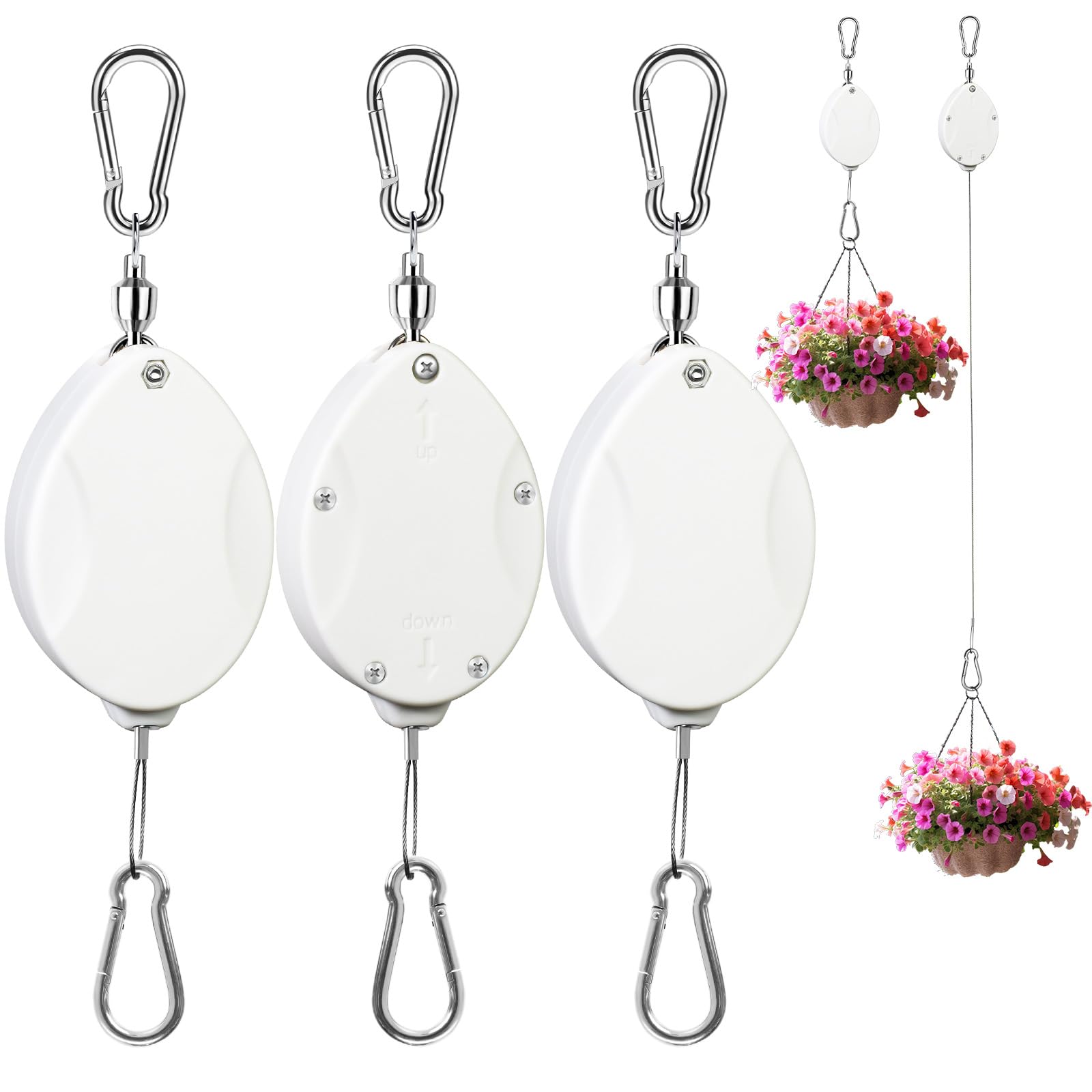 ZUZUAN retractable plant hanger close-up with anti-rotation design for wind resistance.