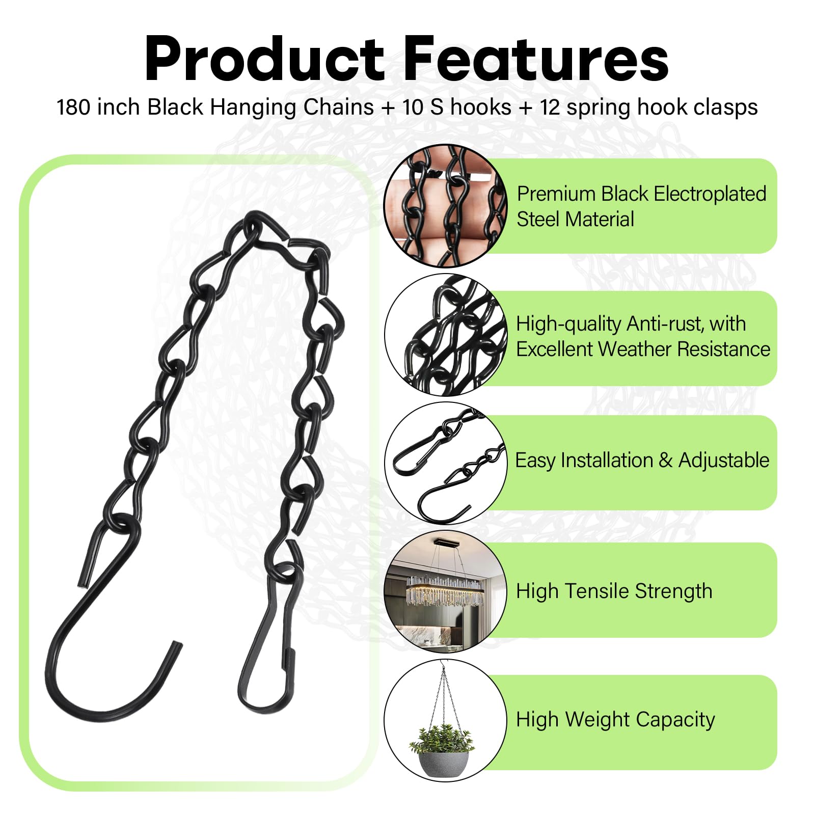 ZUZUAN black electroplated chain close-up highlighting smooth finish and corrosion resistance.