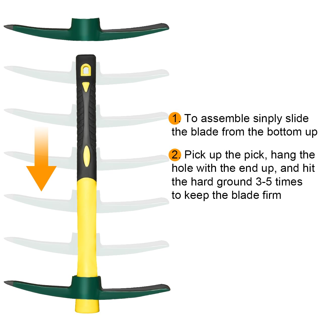 ZUZUAN double-headed pick-axe with two functional ends for tough soil