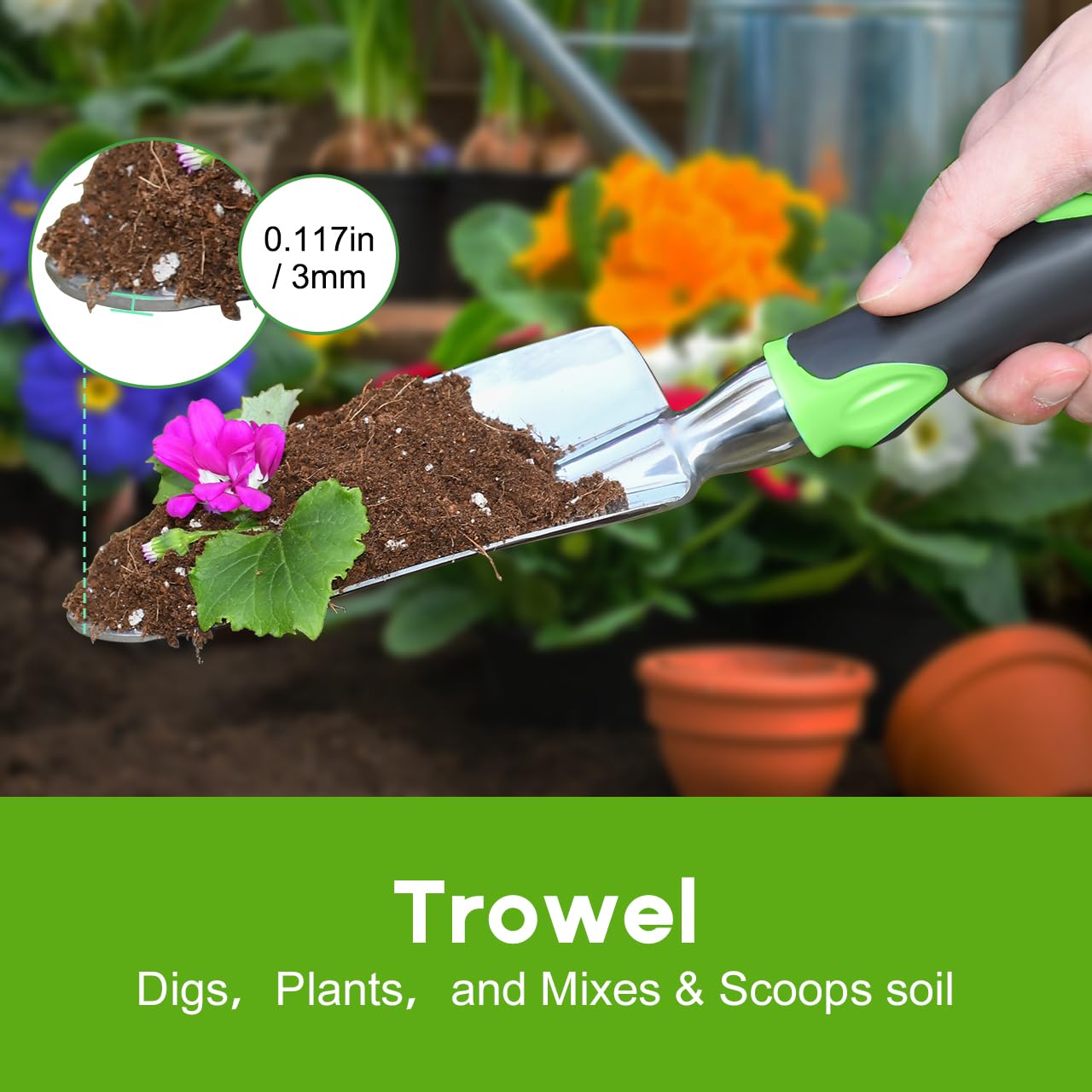 ZUZUAN transplant trowel with dual-scale for precise planting depth.