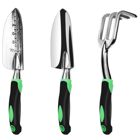 ZUZUAN 3-piece garden tool set displayed for digging and planting tasks.