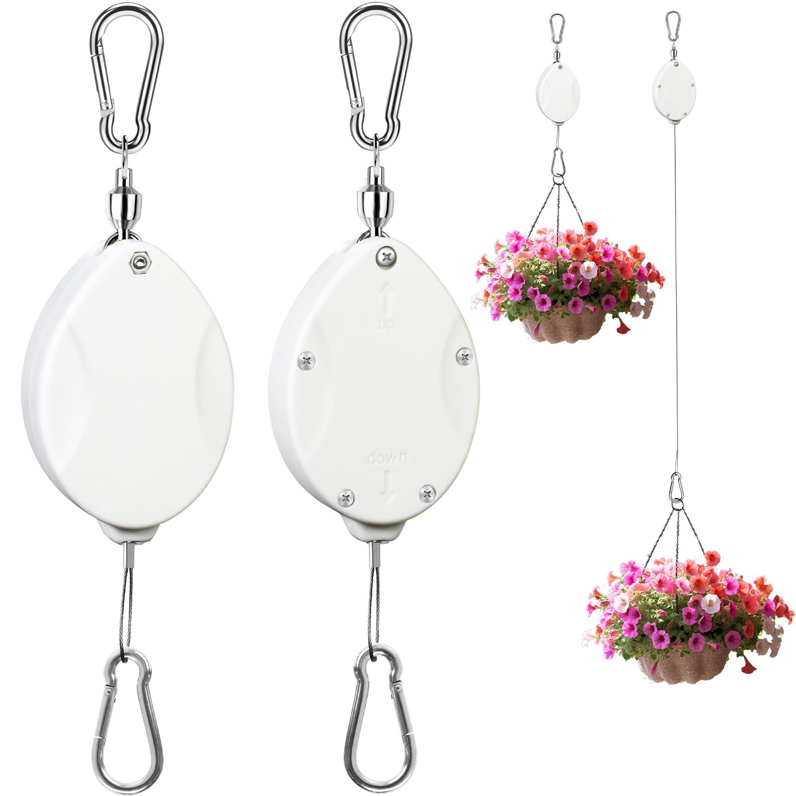 ZUZUAN upgraded retractable plant hanger main view demonstrates easy height adjustment for hanging plants.