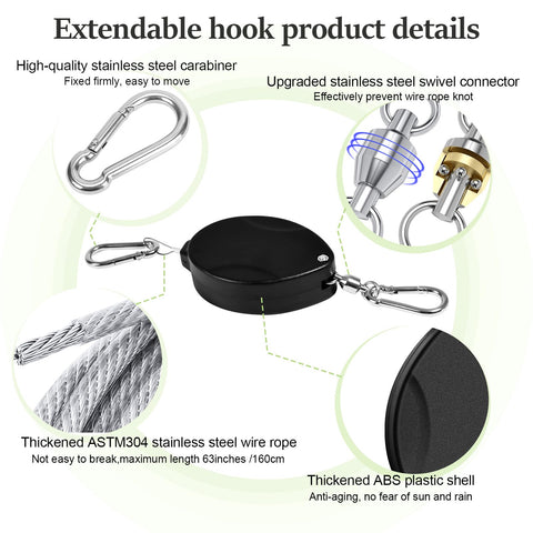 ZUZUAN stainless steel wires and carabiners, durable components.