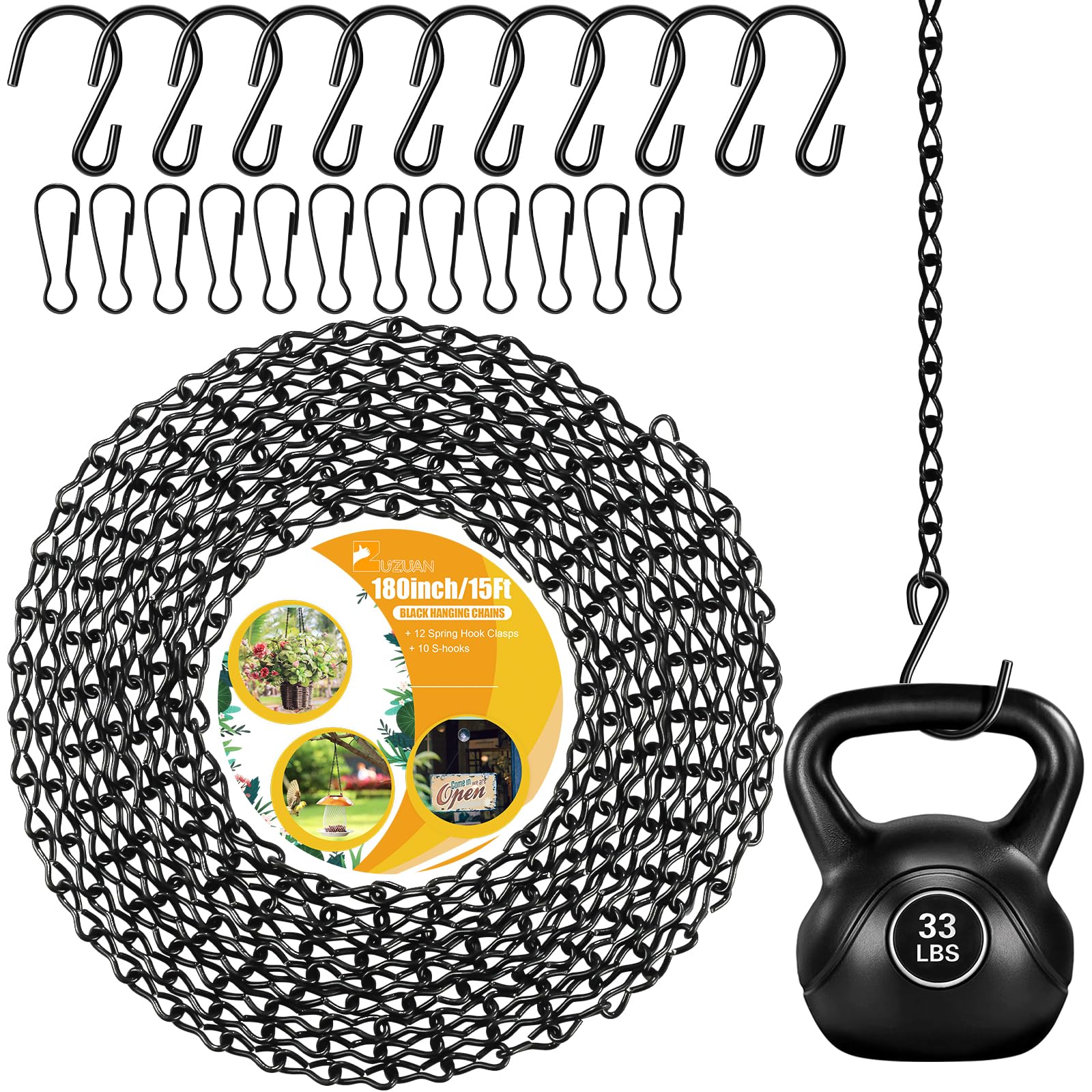ZUZUAN upgraded 180-inch heavy-duty chain shown full length for versatile hanging.