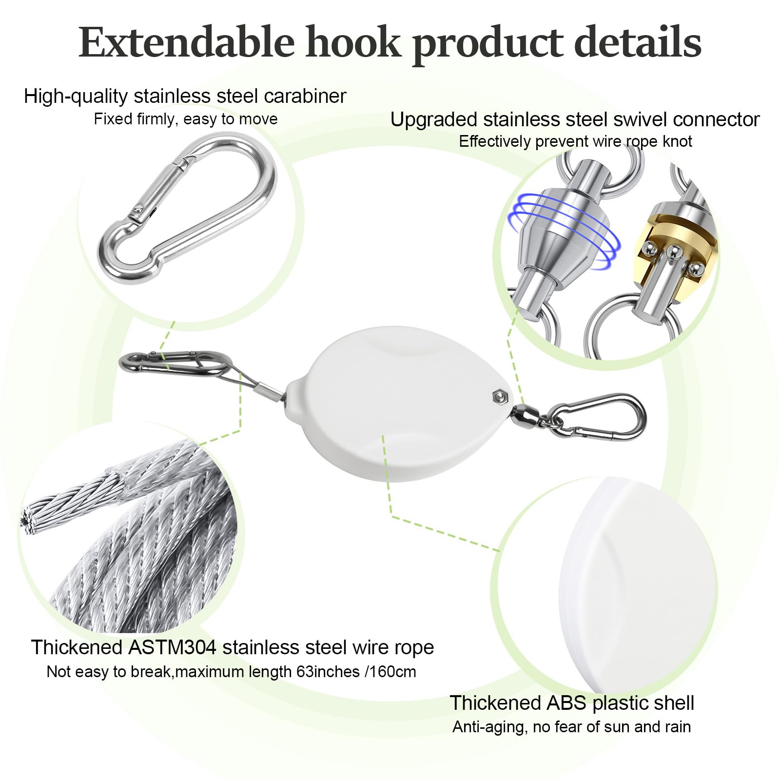 ZUZUAN 63-inch stainless steel wire rope provides strong lifting support for pots.