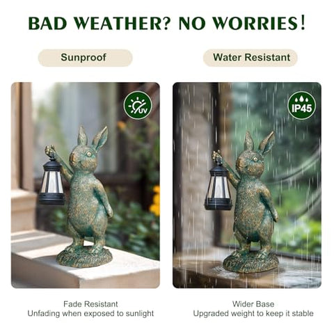Zuzuzen rabbit statue emits a flickering glow for welcoming evenings