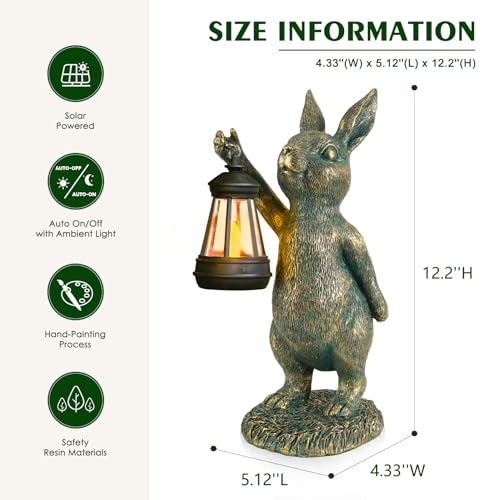 Zuzuzen rabbit statue with wide base stays sturdy in breezy yards