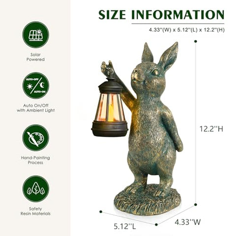 Zuzuzen rabbit statue with wide base stays sturdy in breezy yards