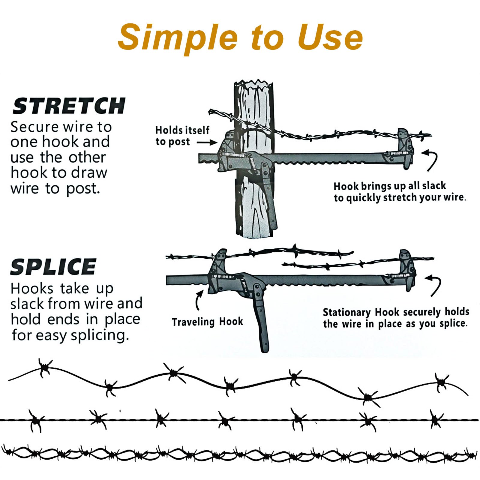 Zwinz barbed-wire application capably tightens and aligns wire in field setups.