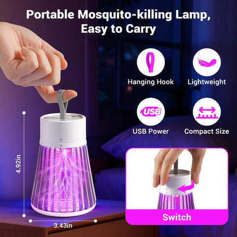 ZwrKing portable fly zapper with purple LED attracts mosquitoes at night for outdoor protection