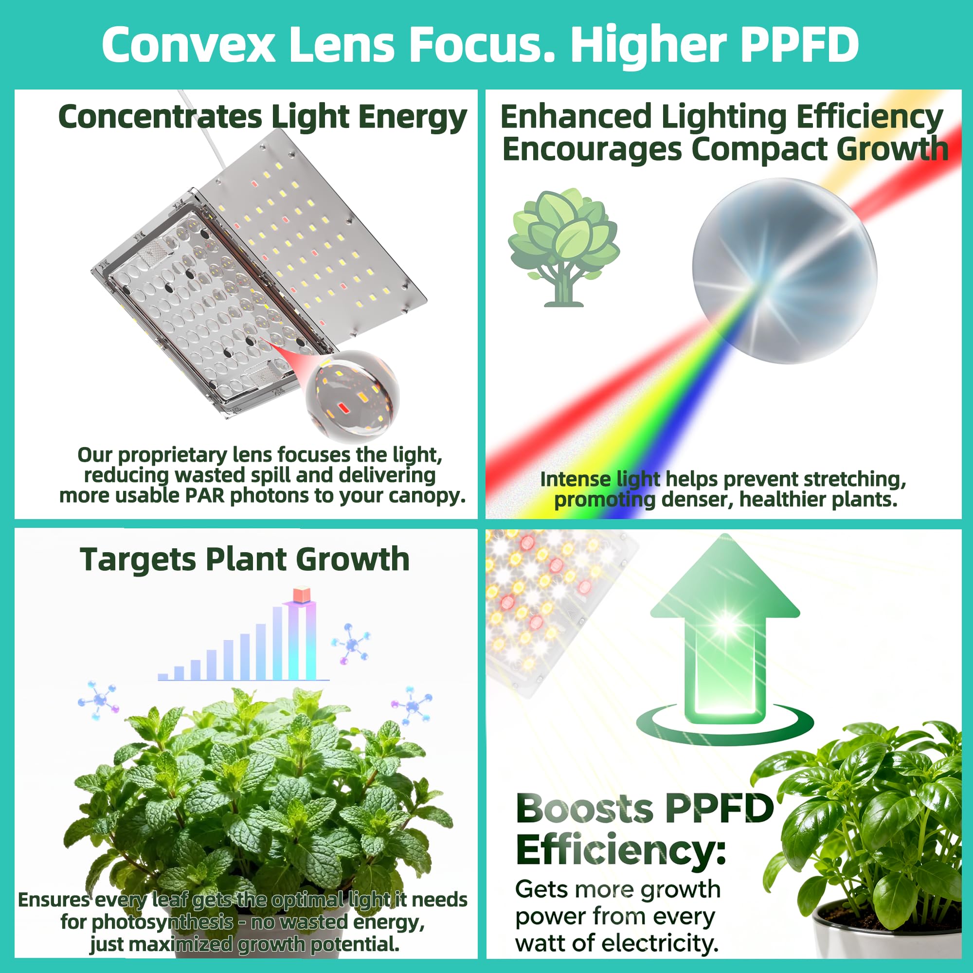 zwveuvs convex lens high-ppfd spotlight for deep light penetration
