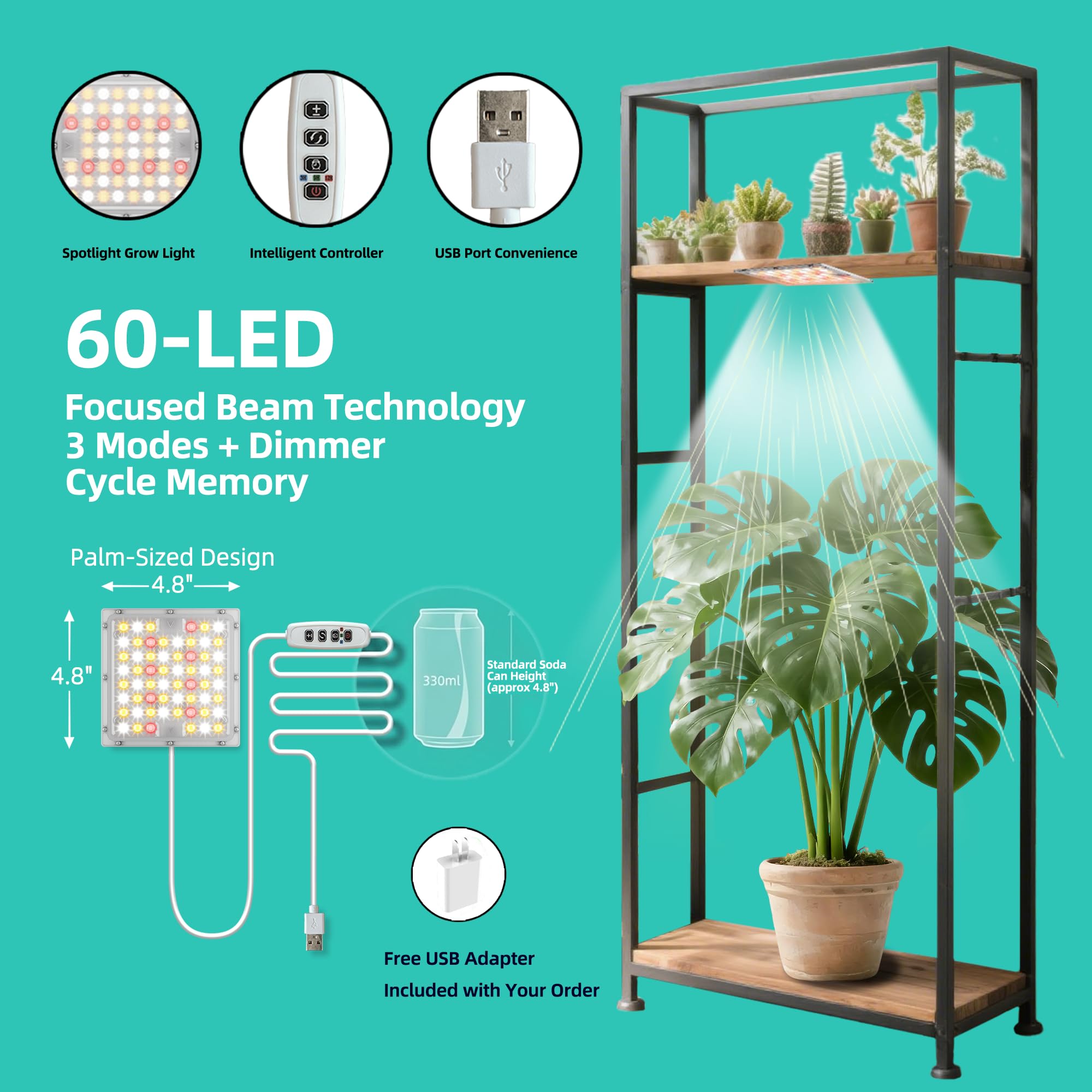 zwveuvs full spectrum 60-LED puck light delivers vibrant indoor plant growth