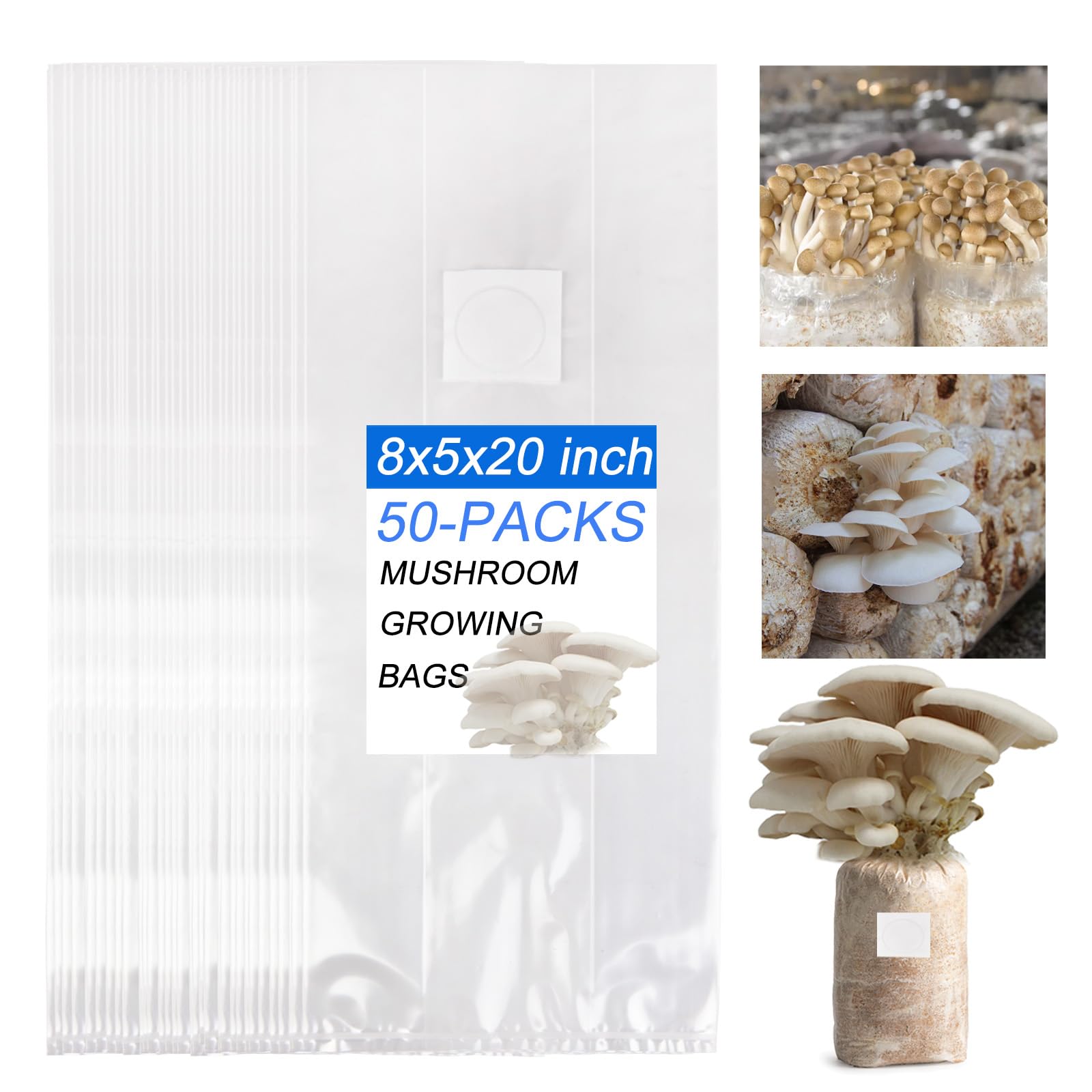 Zwxt mushroom bags front view with 8x5x20 dimensions for easy handling.