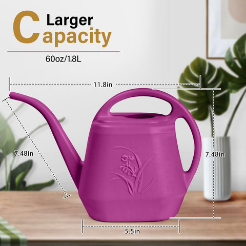 Rose red ZXJ watering can, 64 oz capacity reduces refills during gardening.