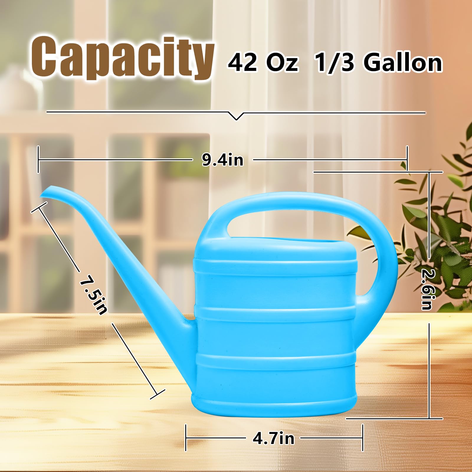 ZXJ blue watering can with extended spout for precise pours around delicate leaves
