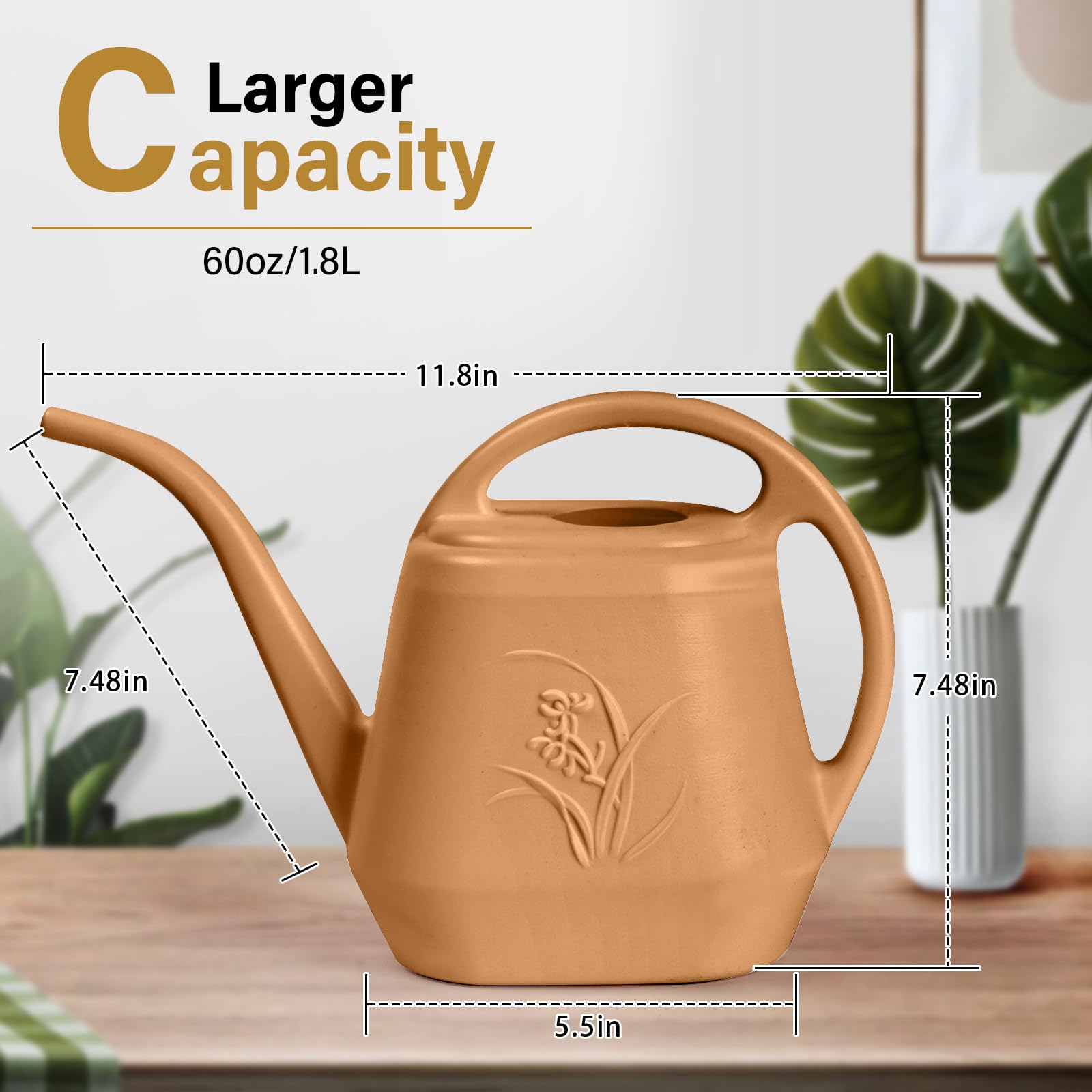 ZXJ Strength Plant Watering Can 64oz capacity minimizes refills during use