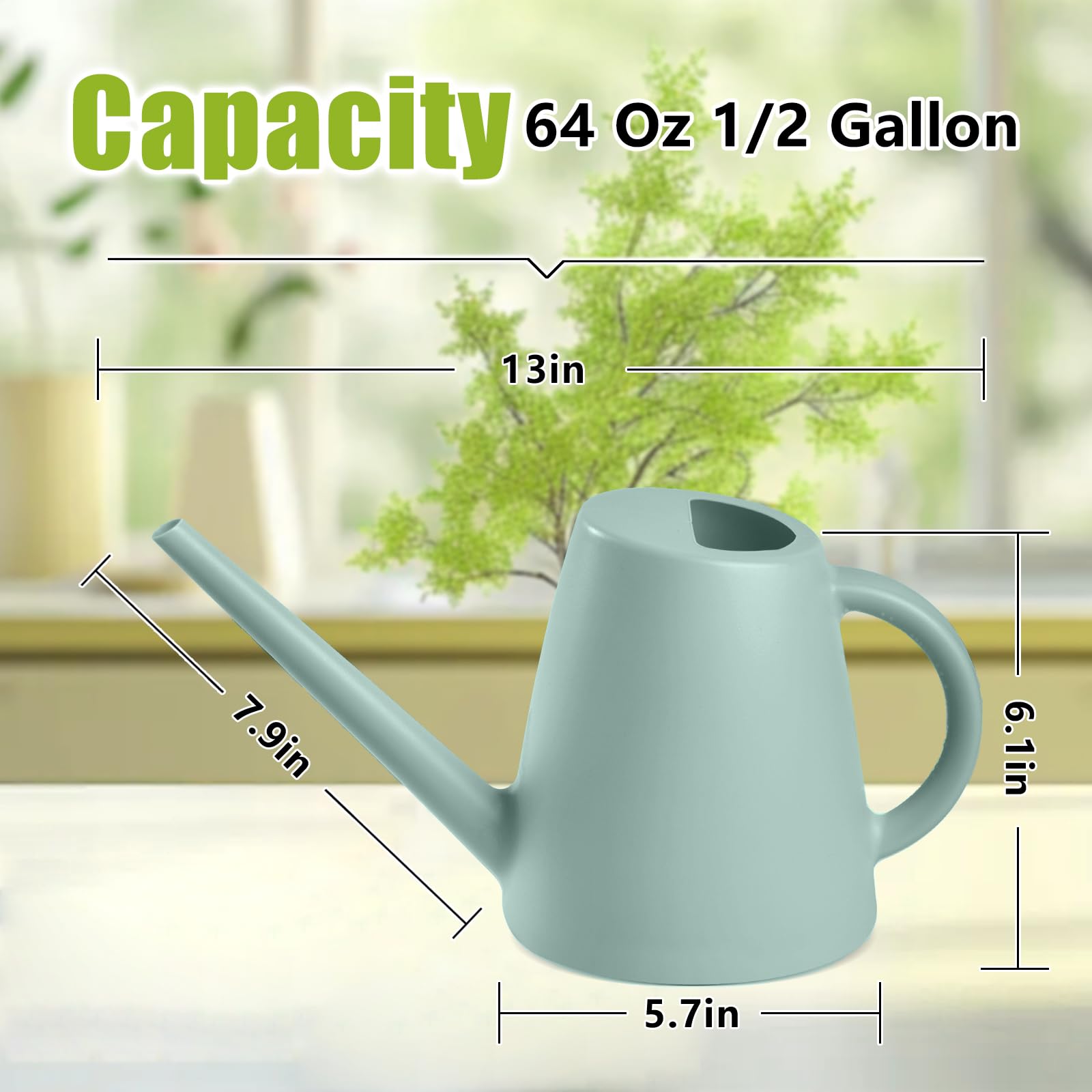 Light green ZXJ half-gallon can ideal for indoor plant care.