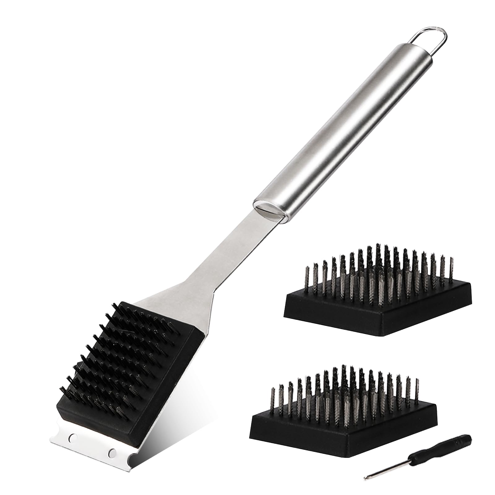 Zxmissu 16.5 inch grill brush head close-up highlights dense bristles for stubborn residue.