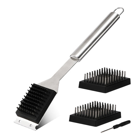 Zxmissu 16.5 inch grill brush head close-up highlights dense bristles for stubborn residue.