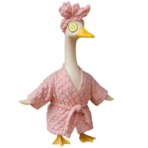 Zxsluktv porch goose outfit in pink robe enhances curb appeal with a playful spa-day look.