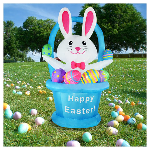 ZXSWONLY Easter bunny with basket inflates quickly for easy outdoor decorating.