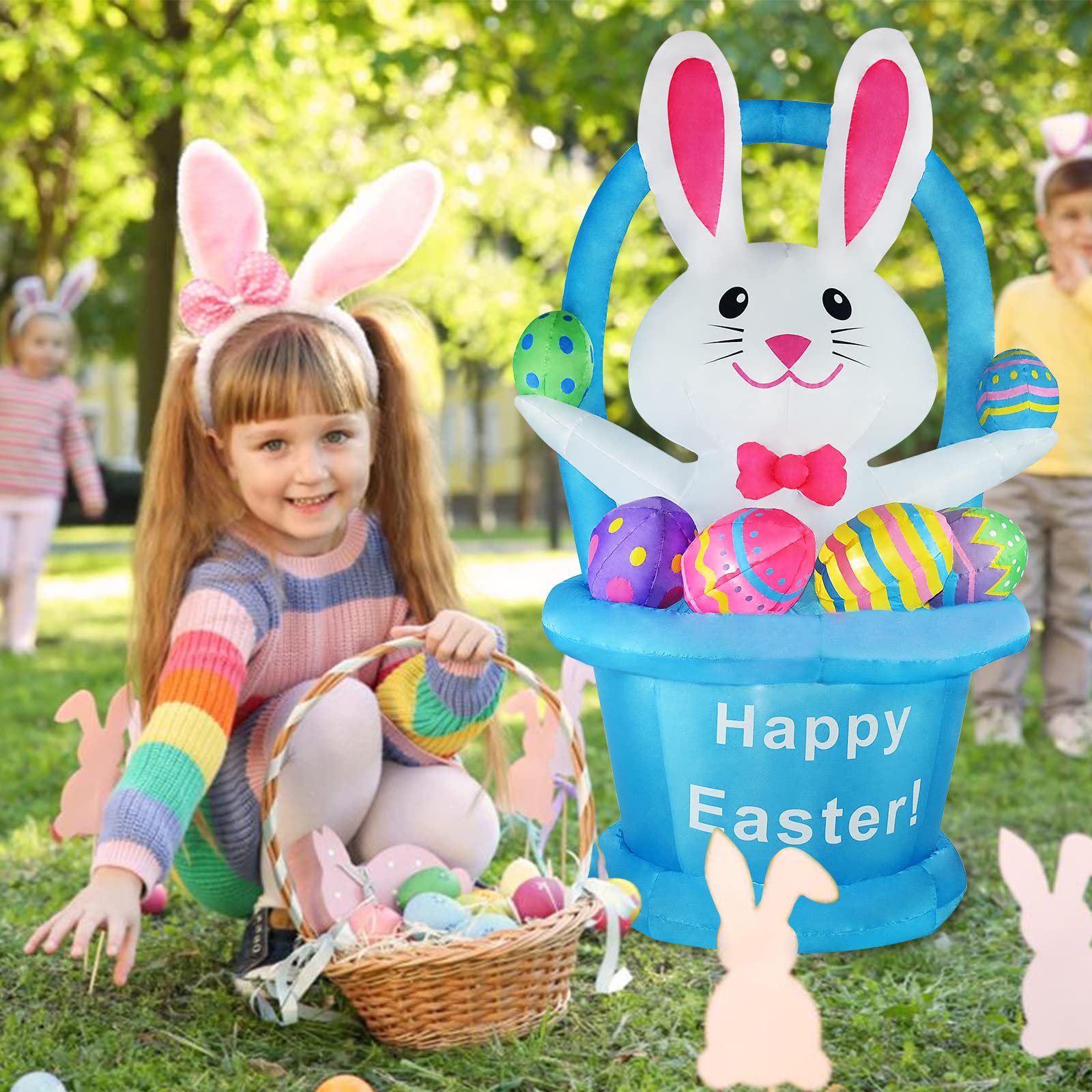 ZXSWONLY colorful eggs surround the bunny for a festive lawn display.