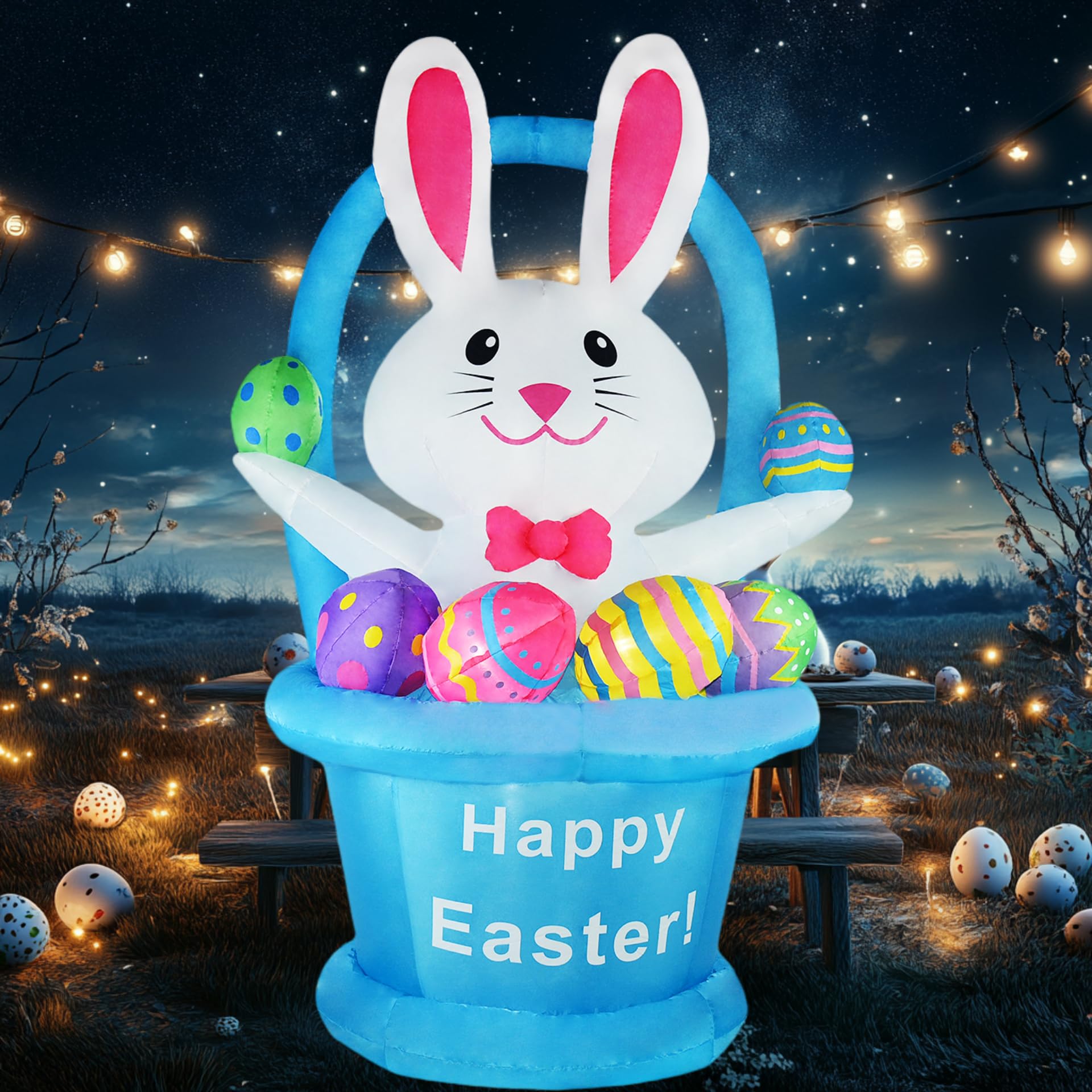 ZXSWONLY LED-lit Easter decor welcomes guests at night in your garden.