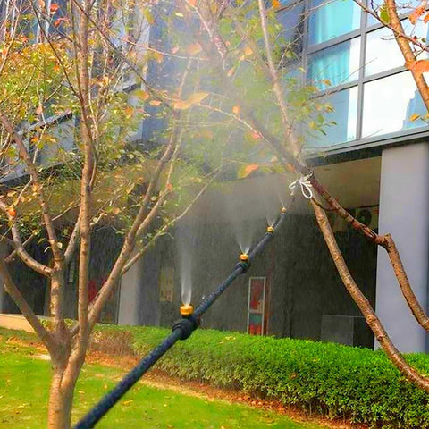 ZXUEZHENG outdoor misting system demo using brass nozzles for patio cooling.