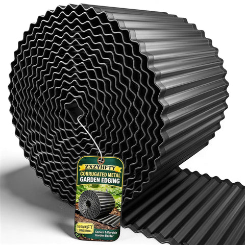 ZXZYHFTY corrugated metal garden edging in black for durable lawn borders and clean separations.