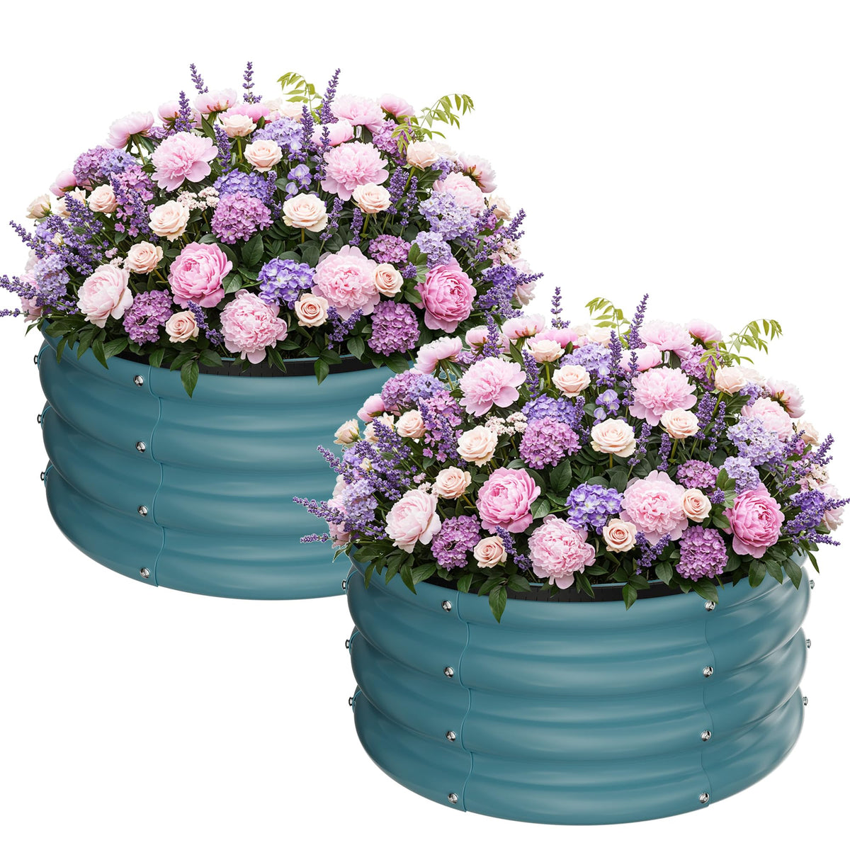 ZXZYHFTY round galvanized raised garden bed with open base for drainage.