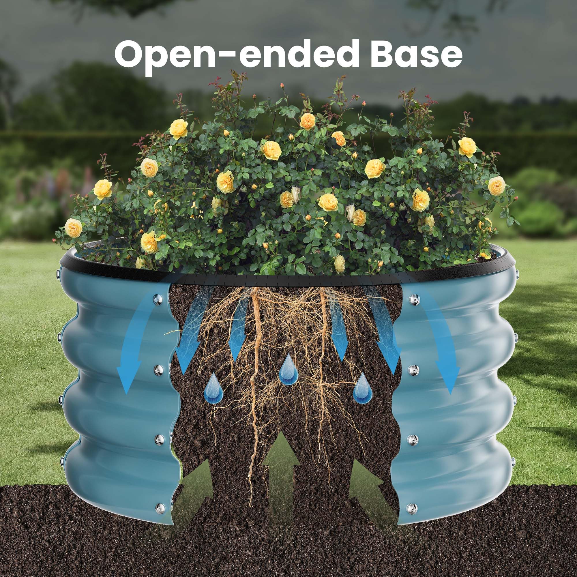 ZXZYHFTY garden bed enhances outdoor aesthetics with galvanized finish.