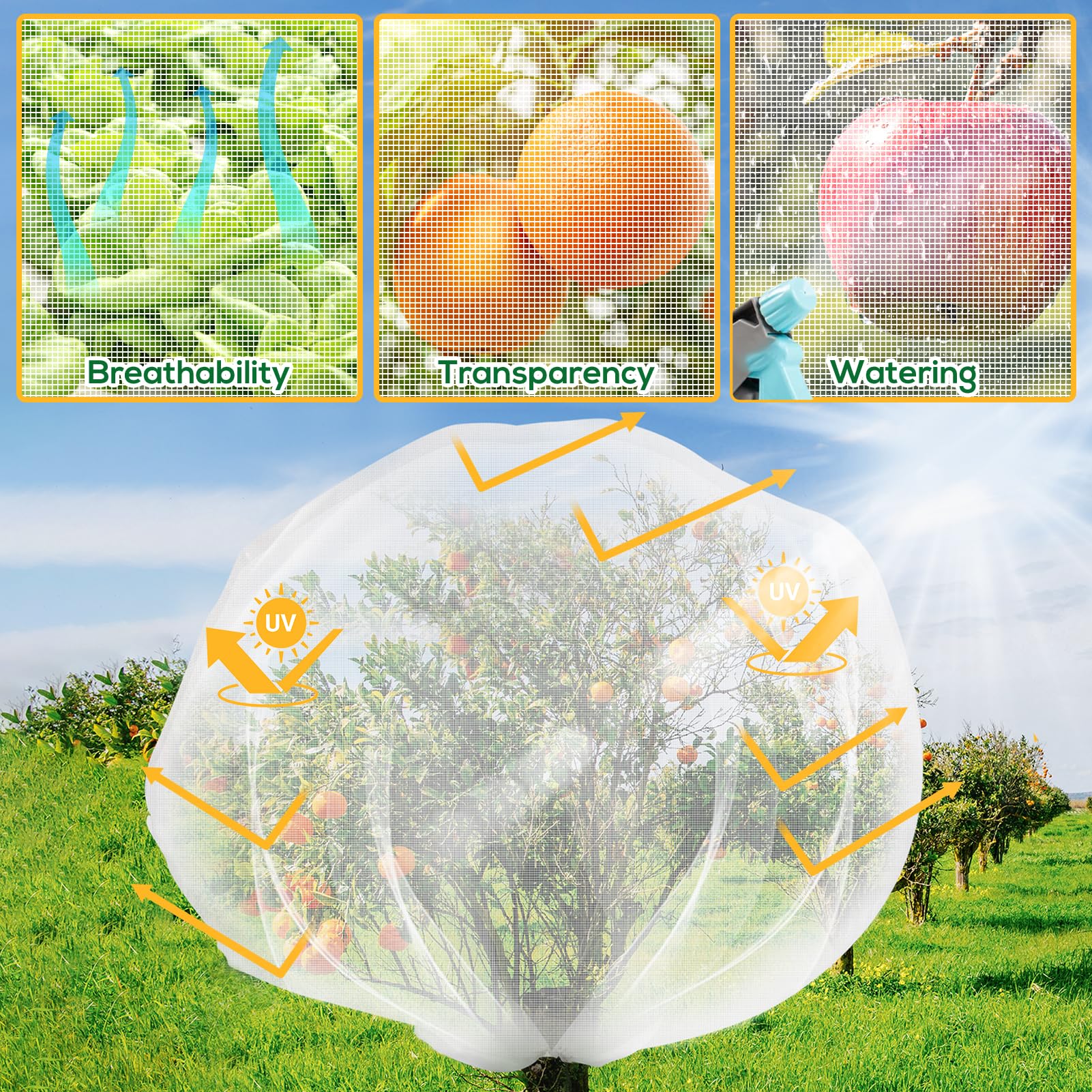 ZYP Netting allows easy watering and fruit checks without removing cover.