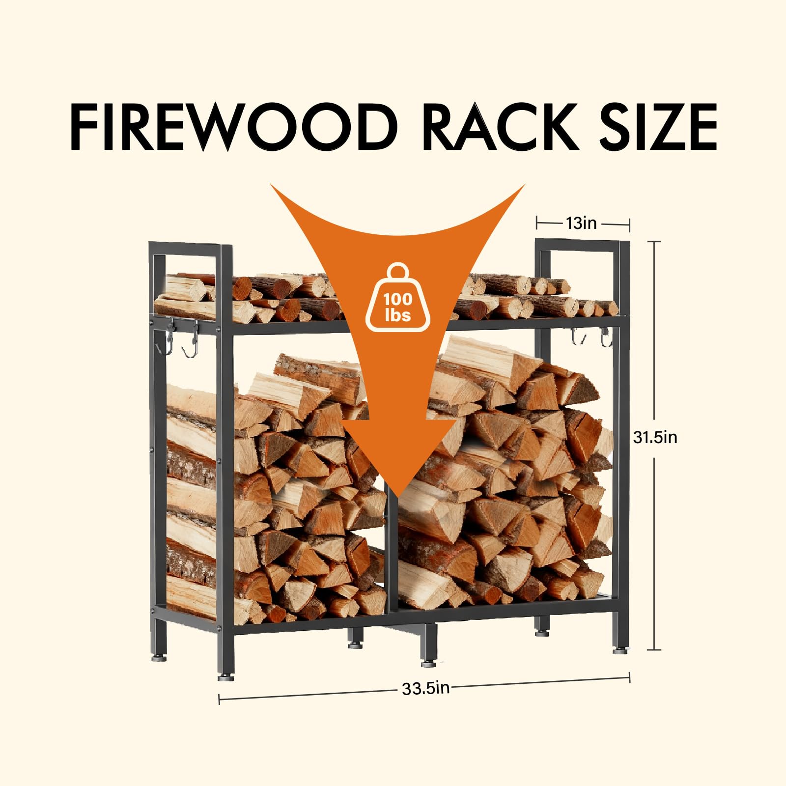zyatksml firewood rack with detachable hooks for fireplace tools