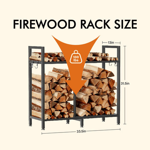 zyatksml firewood rack with detachable hooks for fireplace tools