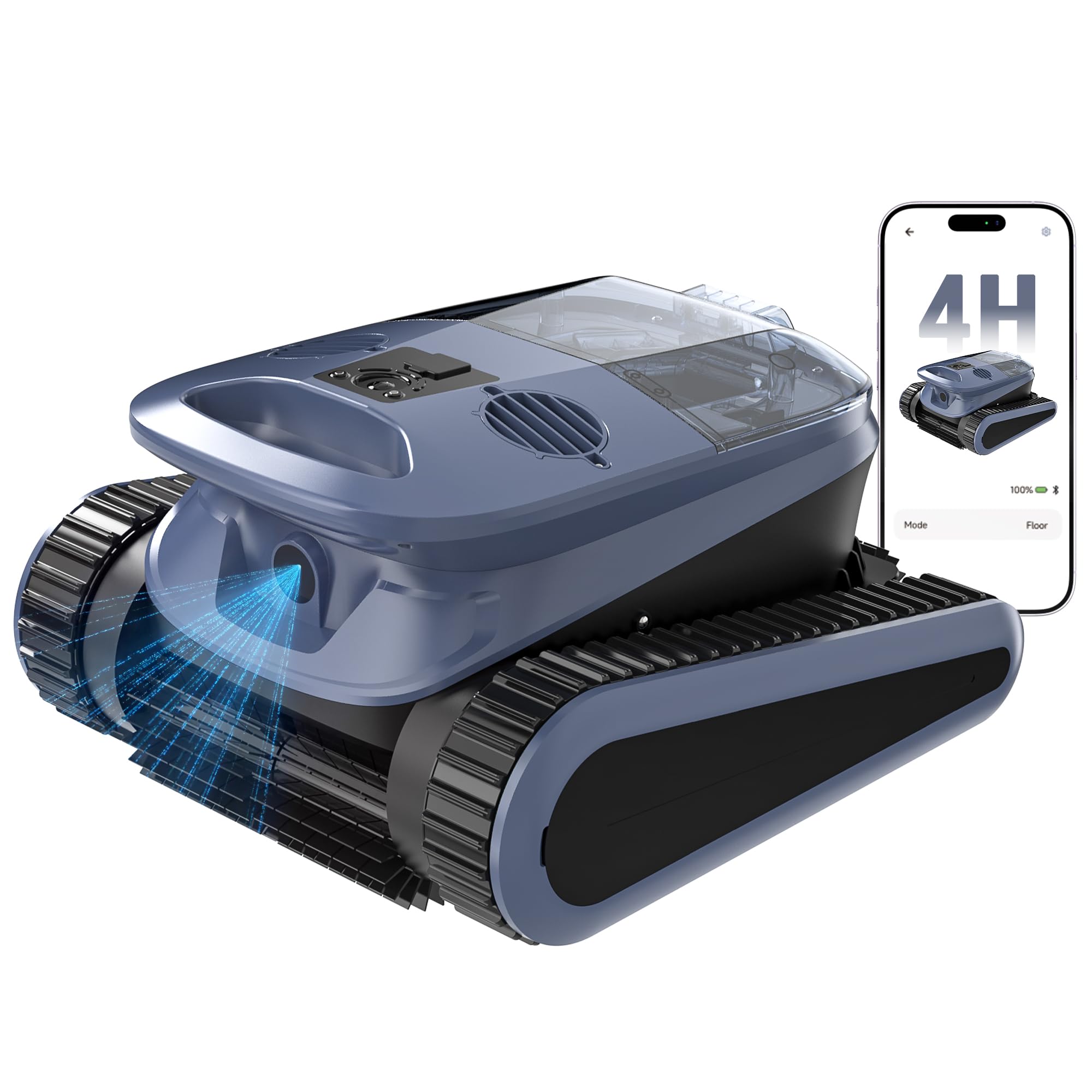 Zyerch SAT40 robotic pool cleaner front view with powerful suction for deep cleaning