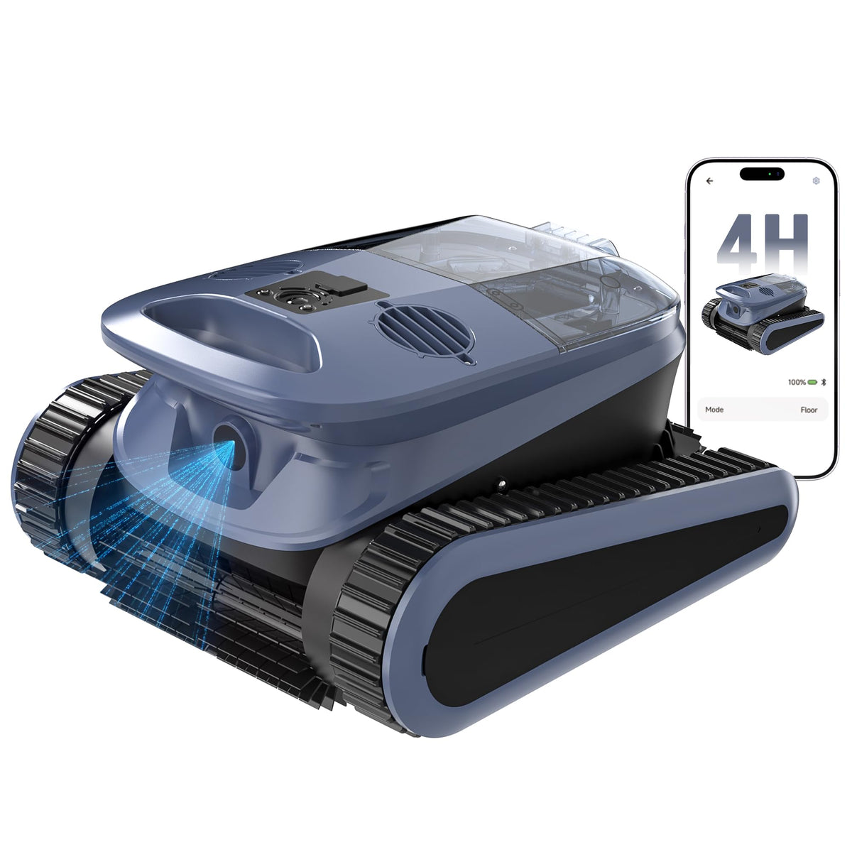 Zyerch SAT40 robotic pool cleaner front view with powerful suction for deep cleaning