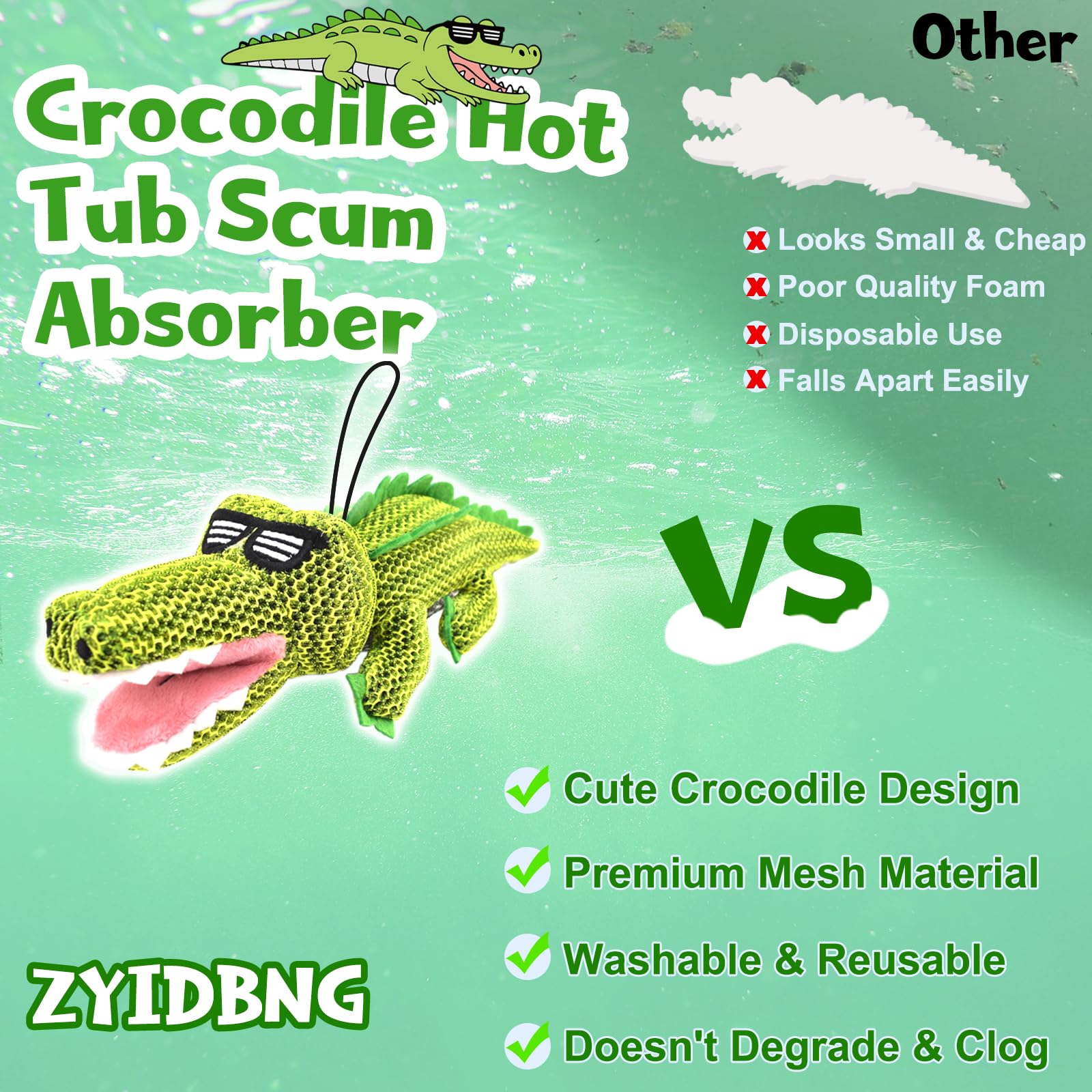 ZYIDBNG crocodile hot tub absorber soaking up slime and oil.