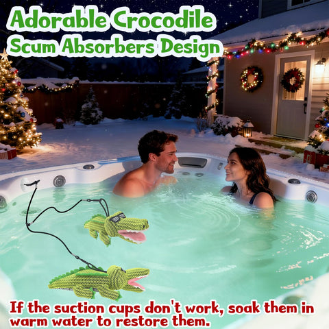 ZYIDBNG crocodile hot tub sponge with suction clip keeps in place.